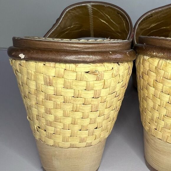 Linea Paolo Boho Southwestern Turquoise Slip On Wicker/Wood Wedge Sandal Size 10 - Picture 5 of 10